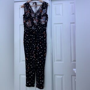 LOFT Black Floral Jumpsuit Size XSP
